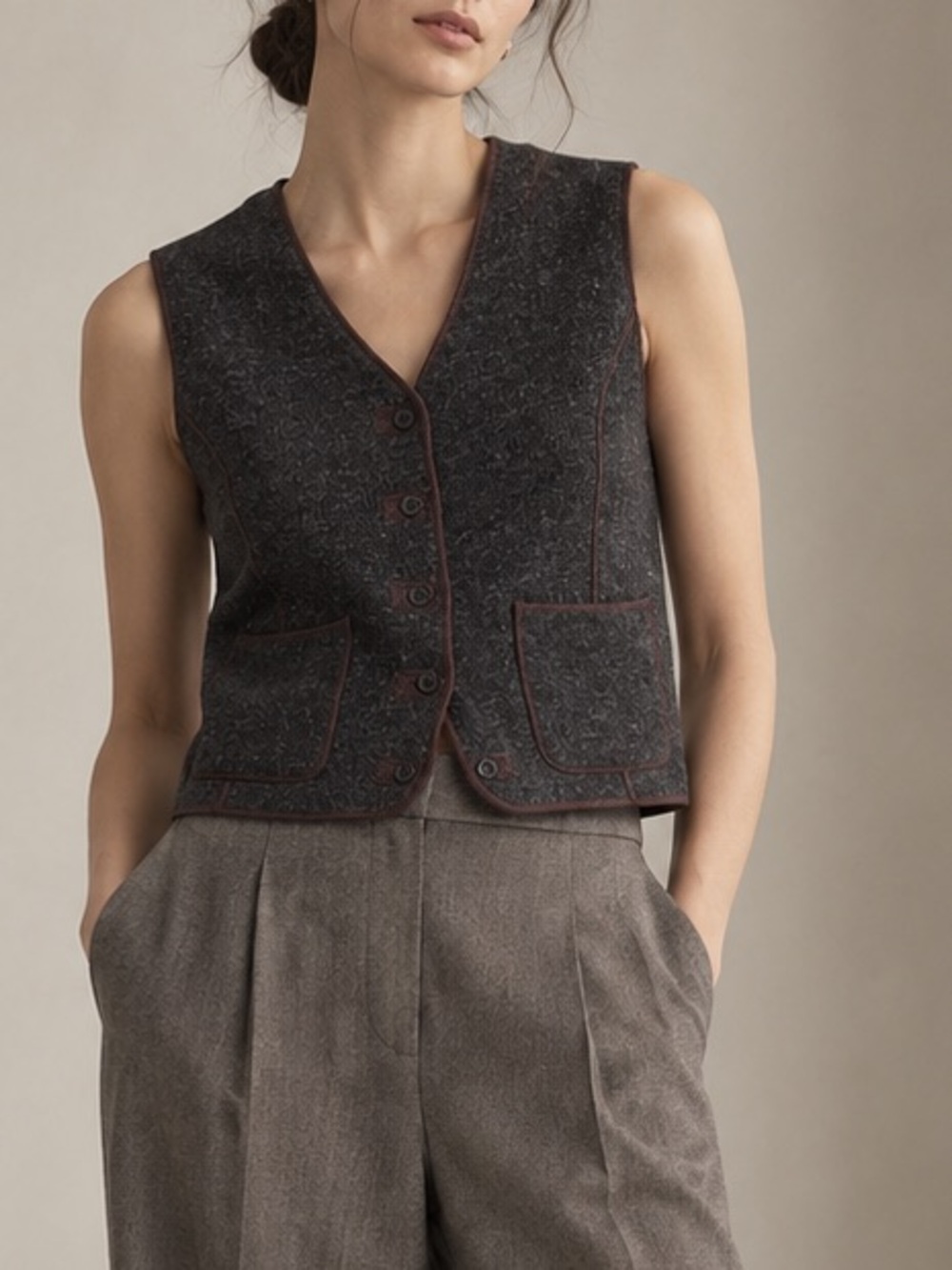 Emanuel Ungaro Button Front Vest in Charcoal Knit Vest